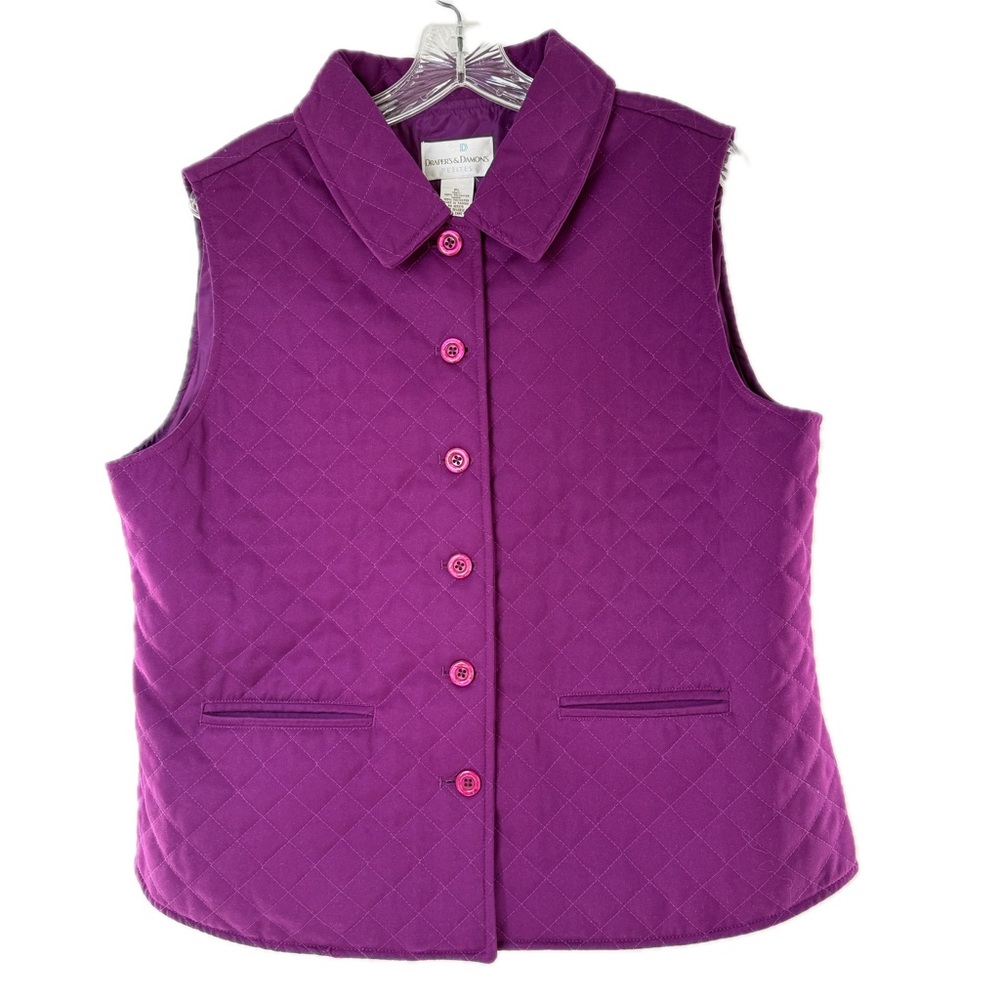 Drapers & Damons Purple Quilted Button Up Vest with Collar, Pockets Size P-Large - Picture 16 of 17